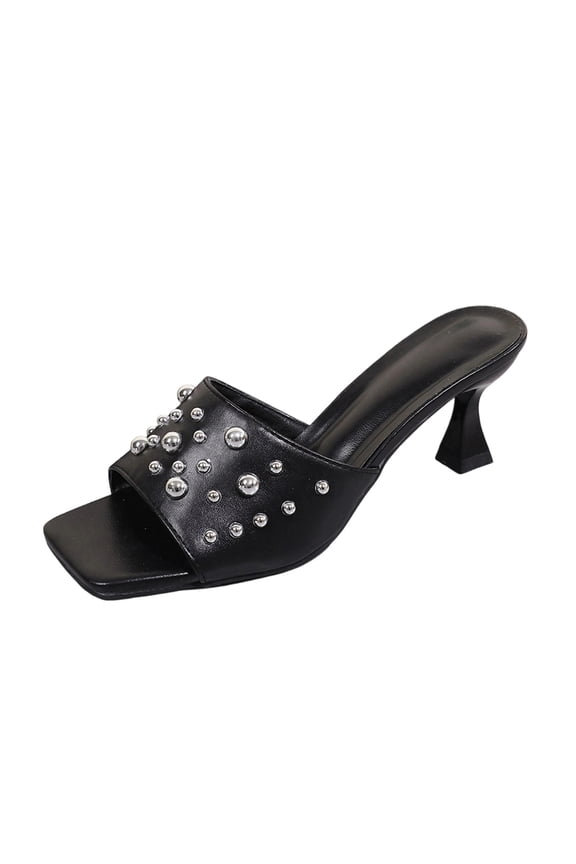 Black Ladies Casual High Heel Sandals For Fall Winter Open Toe Ankle Strap Chunky Heel Dress