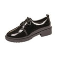 thumbnail image 1 of Black Women'S Fashion Loafers Comfortable Block Heel Shoes Round Toe Lace-Up British Style Faux Leather Work Shoes For Women Non-Slip 1 Pair Heel Height Approximately 1.38 Inches, 1 of 9
