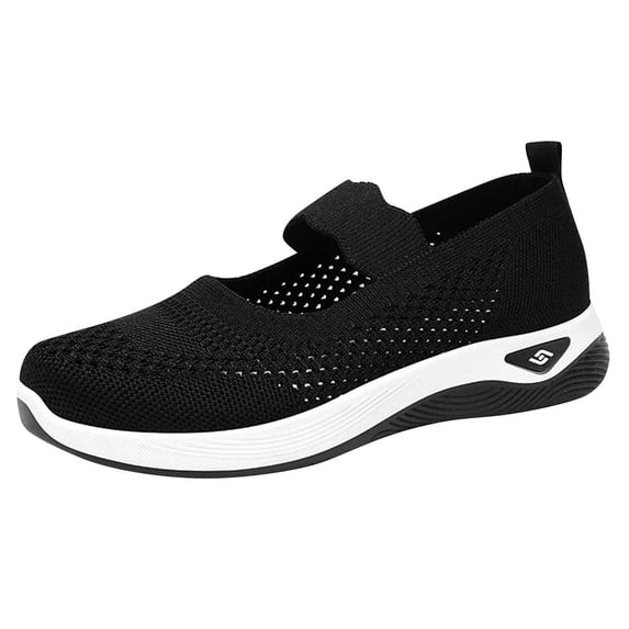 Black Ladies Casual Mesh Slip-On Shoes With Soft Sole Breathable Design Round Toe Lightweight For All Day Wear Comfort