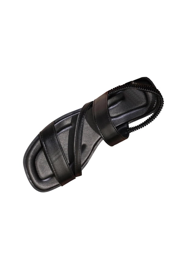 Black Ladies Casual Open Toe Sandals Women'S Flat Slides Summer Beach Roman Style Comfortable Round Toe Indoor Outdoor Footwear