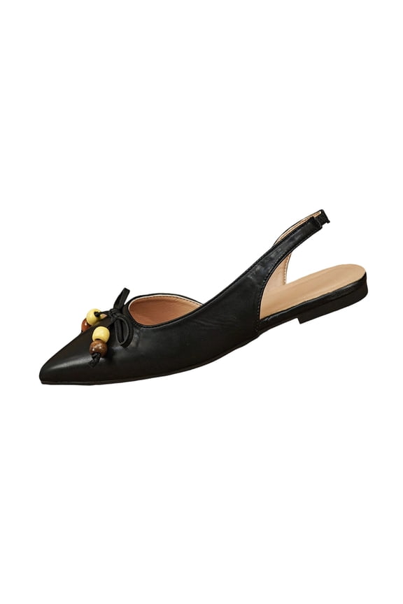 Black Ladies Casual Pointed Toe Open Back Buckle Sandals, Fashionable Soft Soled Plus Size Slides