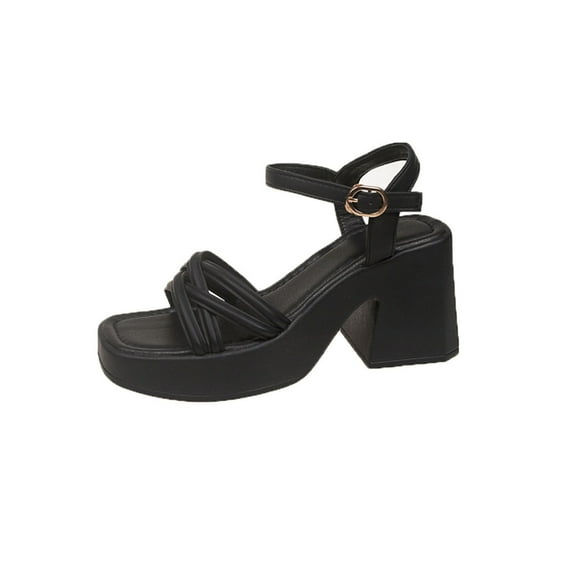 Black Ladies Casual Sandals, Square Head With A High Heel For Comfortable Use In Outdoor Indoor