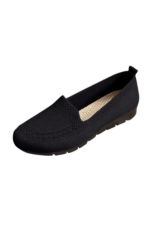 Black Ladies Casual Shoes Mesh Material Round Toe Style Flat Bottom For Outdoor Indoor Activities
