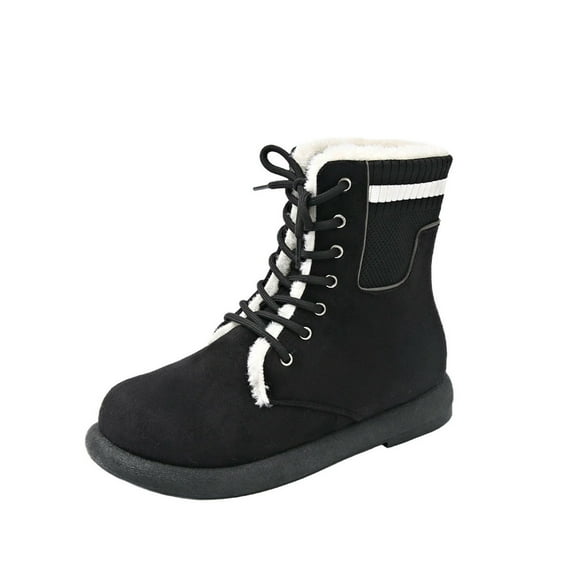 Black Ladies Casual Snow Boots Round Toe Lace-Up Style Low Heel Ankle Boots Supportive For Winter Activities Warm And Breathable Material