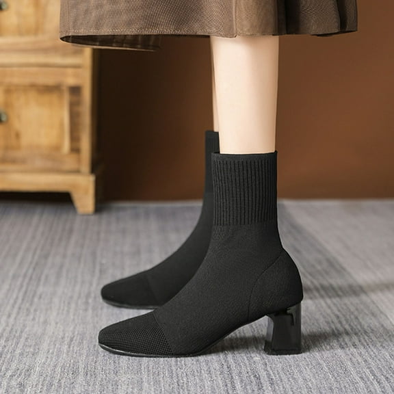 Black Ladies Casual Socks Boots With Pointed Toe And High Heel Design For All Seasons Fashion And Comfort
