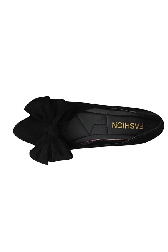 Black Ladies Casual Suede Pointed Toe Slip On Work Flats Comfortable Bow Design For Spring 2026 Indoor Outdoor Round Toe Shoes