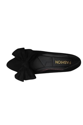 Black Ladies Casual Suede Pointed Toe Slip On Work Flats Comfortable Bow Design For Spring 2026 Indoor Outdoor Round Toe Shoes