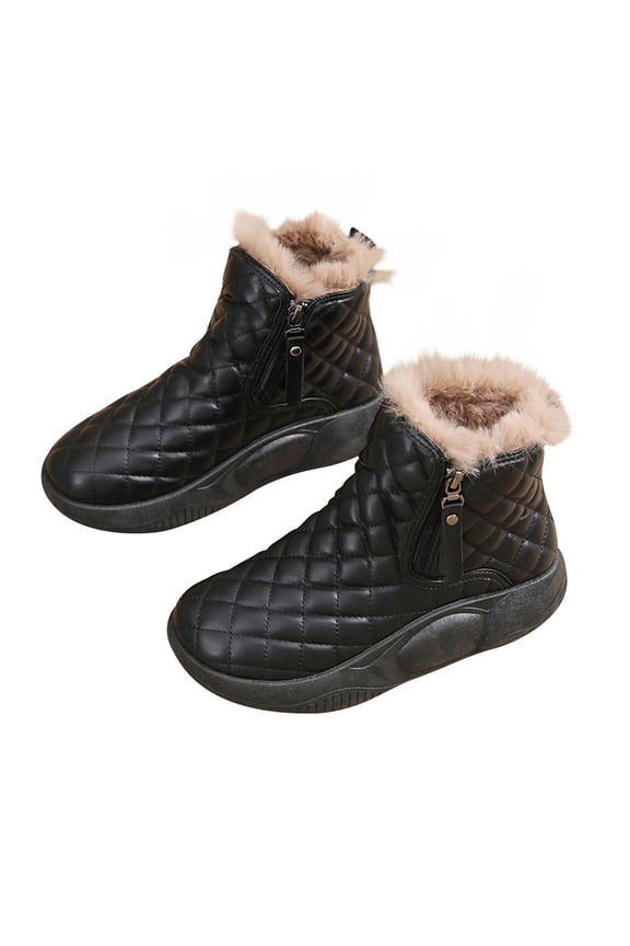 Black Ladies Casual Versatile Eye Catching Warm And Outdoor Zipper Solid Color Thick Soled Boots For Cold Weather Wear