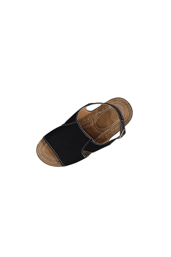 Black Ladies Casual Wedge Sandals Featuring A Peep Toe And Lightweight Cushioned Construction