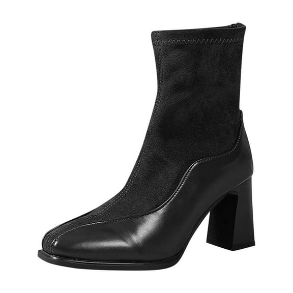 Black Ladies Casual Winter Ankle Footwear With Rounded Toe Side Zipper Fastening And Tied Front Low Heel For Easy Wear In Various Settings