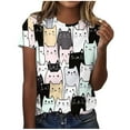 thumbnail image 1 of Black Ladies Cat Graphic Loose Fit Tshirts Crew Neck Spandex Tops Tee for Juniors Short Sleeve Lounge Kawaii Fall Summer Tee Shirt 2025 Clothing Country Concert Y2K L, 1 of 4