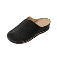 thumbnail image 1 of Black Ladies Closed-Toe Slip-On Slides With Embroidered Detail Wedge Heel Comfort, 1 of 9