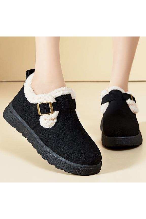 Black Women'S Snow Boots Fleece Lined Winter Warm Thick Soled Fashionable Casual Outdoor Comfortable Slip-On Size 40