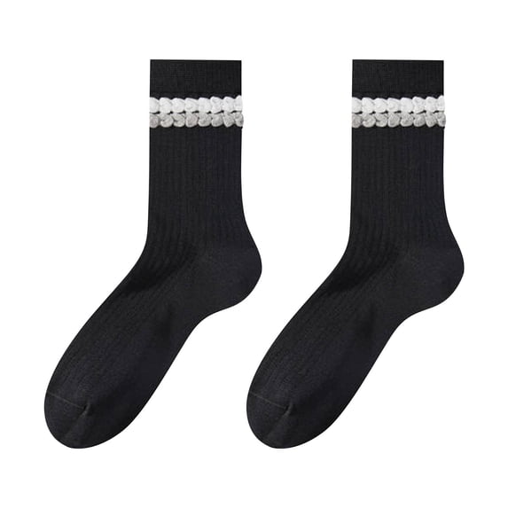 Black Ladies Color Block Thin Style Pile Socks With Double Bubble Cuff Breathable In Tube Socks Comfortable For Everyday Use And Activities Moisture Wicking