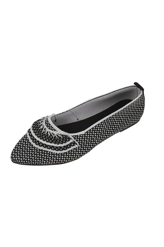 Black Ladies Comfortable Flat Loafers, Flyweave Material For Summer, Fashionable Slip-On For Daily Activities