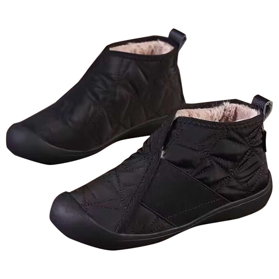 Black Ladies Comfortable Slip On Flats Round Toe Soft Sole Casual Plush Shoes For Women