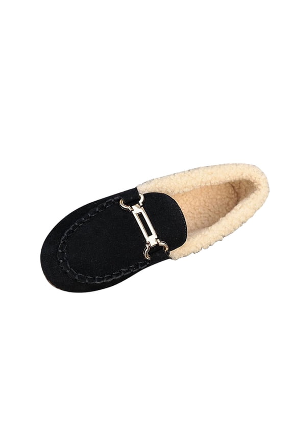 Black Ladies Cotton Shoes Soft Soled Rounded Toe With Closed Toe Design Fleece Lined Low Cut Slip On Loafers Ideal For Cold Weather Size 37