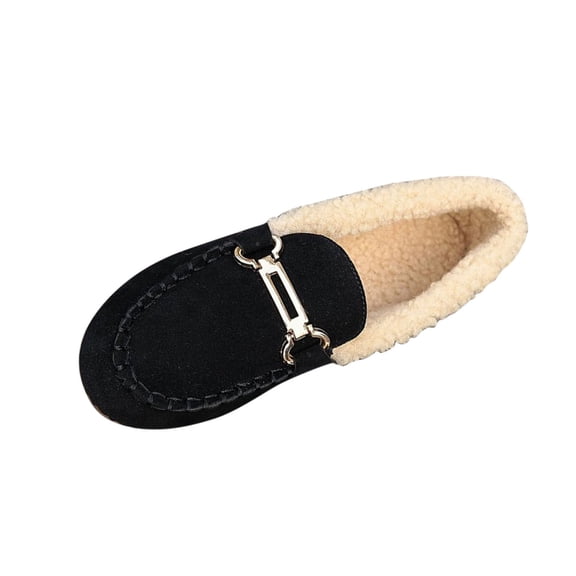 Black Ladies Cotton Shoes Soft Soled Rounded Toe With Closed Toe Design Fleece Lined Low Cut Slip On Loafers Ideal For Cold Weather Size 38