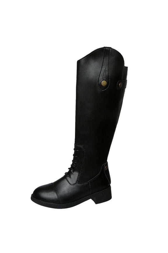 Black Ladies Cowboy Aesthetic Winter Block Heel Mid Heel Tall Boots Outdoor Activities Supportive Fit