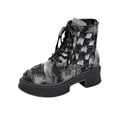 thumbnail image 1 of Black Ladies Denim Material Mid Heel Short Boots Comfy Casual Round Toe Lace Up Winter Style Shoes, 1 of 9