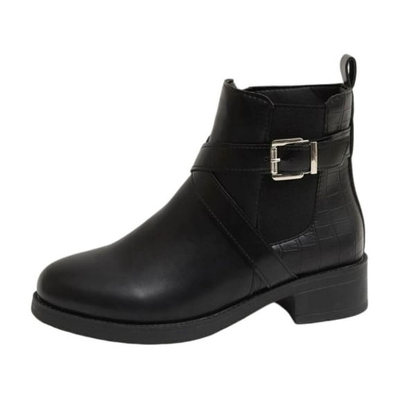 Black Ladies Everyday Boots With Round Toe Design And Side Zipper Closure Low Heel Ideal For Walking And Activities