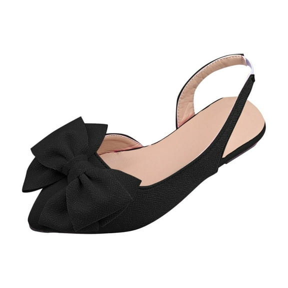 Black Ladies Everyday Sandals With Pointed Toe And Bow For Relaxed Fit In Spring Summer