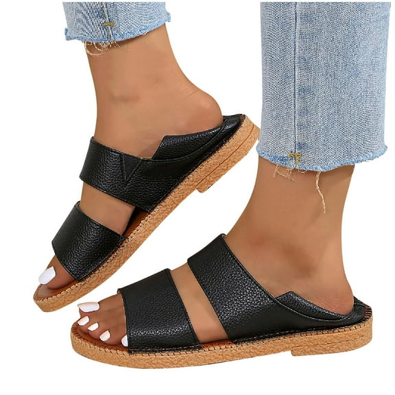 Black Ladies Fashion Beach Shoes Soft Sole Roman Design For Beach Vacations