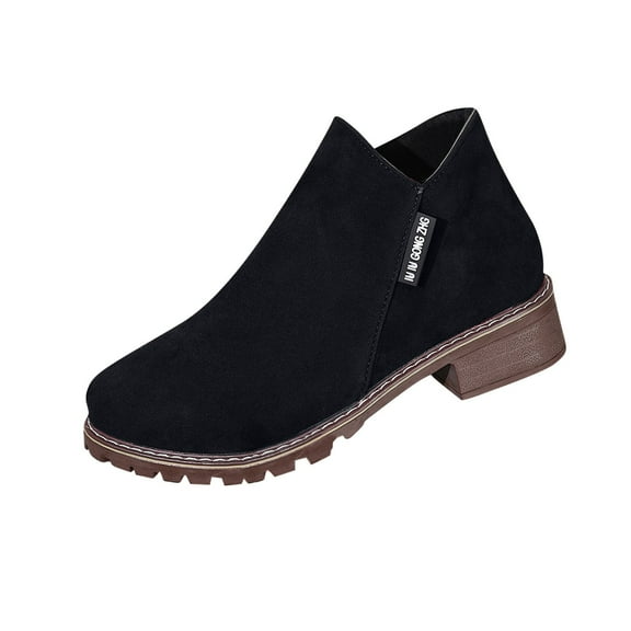 Black Ladies Fashion Boots With Side Zipper And Buckle, Ideal For Casual And Everyday Use
