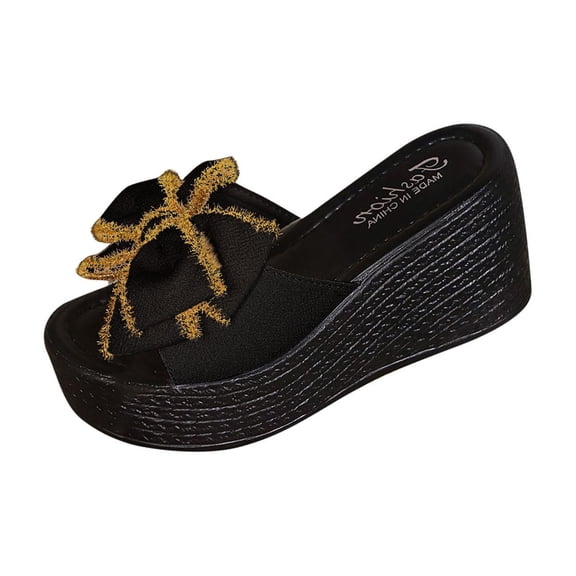 Black Ladies Fashion Footwear With Bowknot And Fish Mouth Open Toe Thick Bottom For Spring And Summer Providing Comfortable Breathable Wear For Leisure Activities