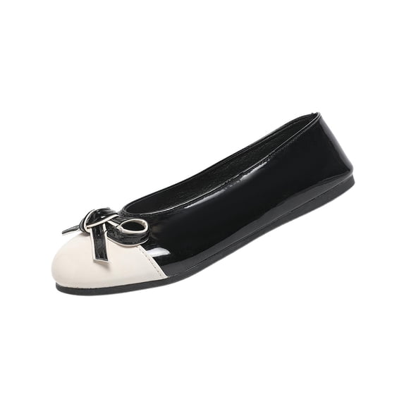 Black Women'S Flats Casual Round Toe Slip-On Shoes With Color Block Bow Accent For Women Plus Size Size 36 Eu Foot Length 9.06 Inches Weighs Approximately 0.66 Pounds