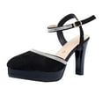 thumbnail image 1 of Black Ladies Fashion Heels With Closed Toe And Rhinestone Buckle Hollow Style For Everyday Commuting, 1 of 9