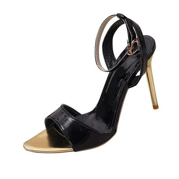 Black Ladies Fashion Heels With Pointed Open Toe Construction High Heel And Comfortable For Spring Summer