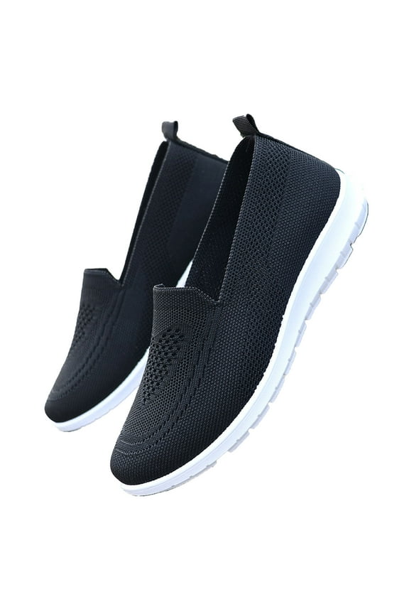 Black Ladies Fashion Knit Slip On Shoes With Soft Sole For Comfortable Outdoor Indoor Use
