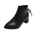 thumbnail image 1 of Black Ladies Fashion Pointed Toe Boots With Lace Up And Side Zipper For Versatile Styling, 1 of 9
