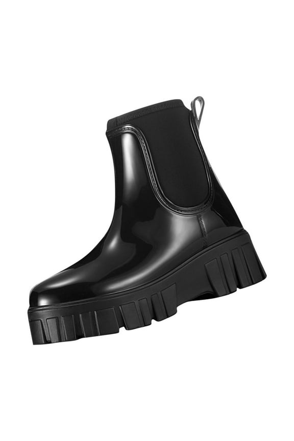 Black Ladies Fashion Rain Boots With Mid-Calf Height, Perfect For Wet Weather And Outdoor Use