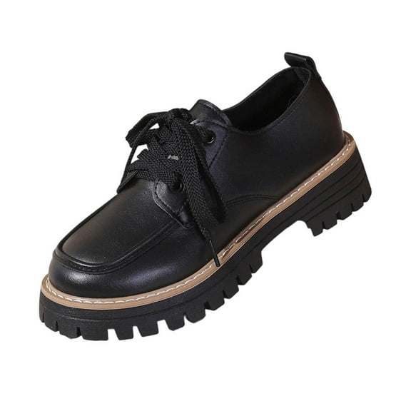 Black Ladies Fashionable Leather Shoes With Round Toe And Lace Up Design For Versatile Styling In Casual Settings