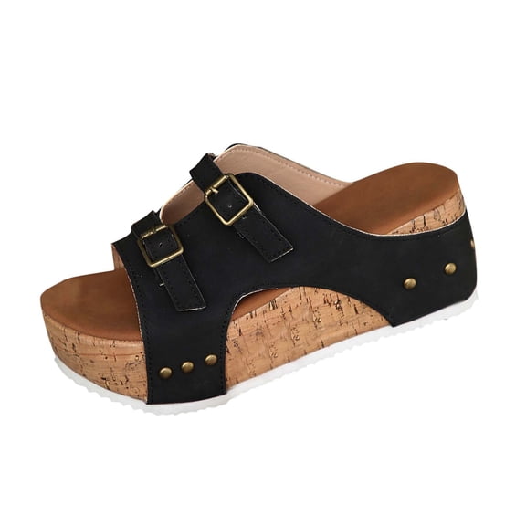 Black Ladies Fashionable Thick-Soled Wedge Sandals Casual For Summer Spring Outdoor Leisure Comfortable