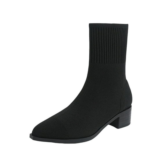 Black Ladies Fashionable Warm Socks Boots Featuring Pointed Toe And High Heel For Casual Activities