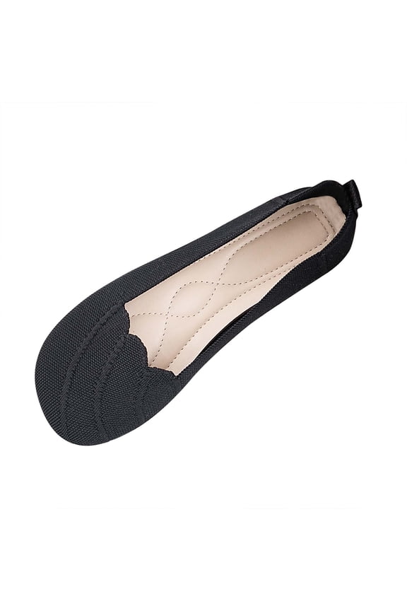 Black Ladies Flat Shoes With A Mesh Upper And Round Toe For Easy Slip On In Leisure Settings