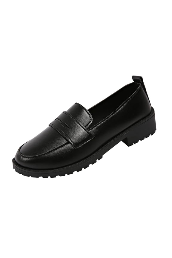 Black Ladies Flat Shoes With Platform Sole For Autumn And Winter Comfortable And Stylish With 1.6 Inch Heel Height Pu Construction