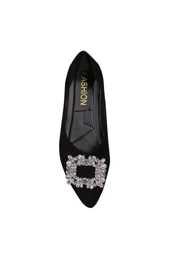 Black Ladies Flats Suede Pointed Toe Rhinestone Square Buckle Loafers Slip On Moccasin Shoes Comfortable Footwear For Work And Daily Casual Wear Size 35