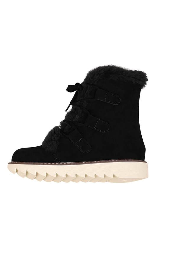 Black Ladies Fleece Lined Winter Mid Calf Boots Round Toe Lace Up Casual Warm Snow Boots For 2026 Indoor Outdoor Comfortable Use