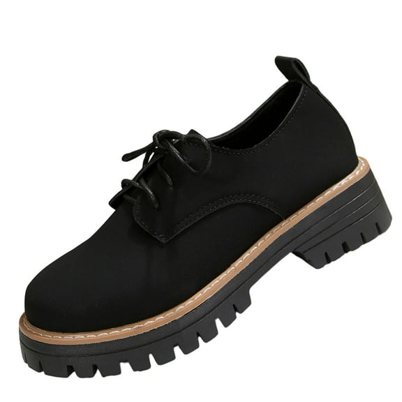 Black Women'S Casual Loafers Shoes Round Toe Lace Up Mid Heel Comfortable Slip On Outdoor Size 42 Foot Length 10.24In