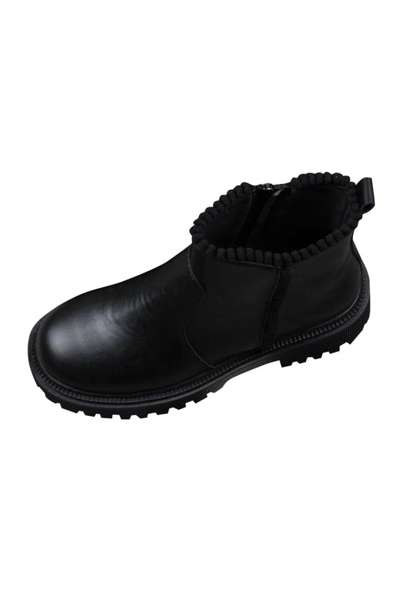 Black Women'S Ankle Boots Booties Fashion Comfortable Low Heel, Non-Slip Durable Frayed Denim Style, Side Zipper Fall Winter Casual Shoes, Size 38 Eu/24 Cm