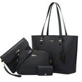 Black Ladies Hand Tote Bag Set Made From Oil Wax Leather Solid Color ...