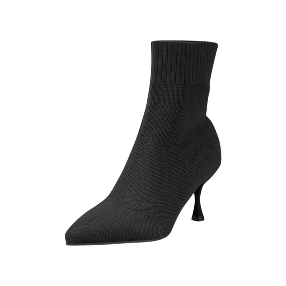 Black Ladies High Heel Knitted Sock Shoes With Pointed Toe For Outdoor And Indoor Use With 2.8 Inch Heel Comfort Fit