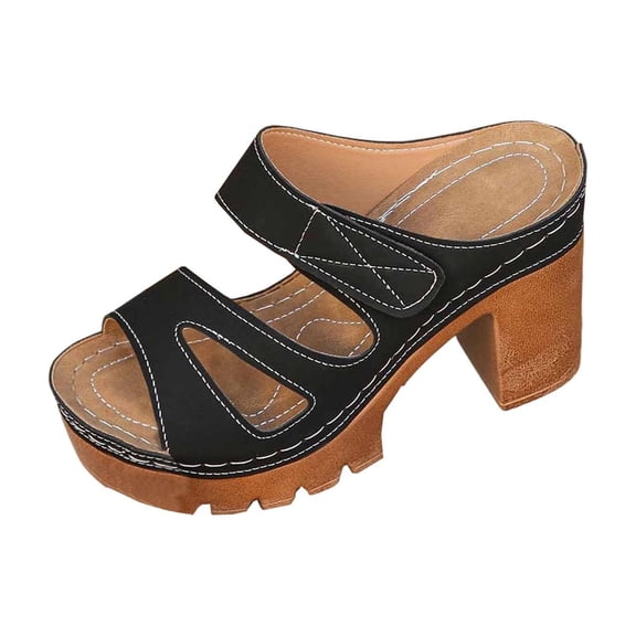 Black Ladies High Heels Slippers With Thick Sole For Daily Adventures And Warm Weather Comfort