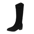 thumbnail image 1 of Black Ladies Knee-High Boots With Cuff Design And Block Heel For A Stylish And Comfortable Winter Shoe, 1 of 9