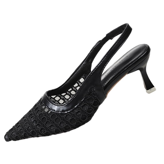 Black Ladies Lace Mesh Pointed Toe Heels Open Back Fishnet Breathable ...