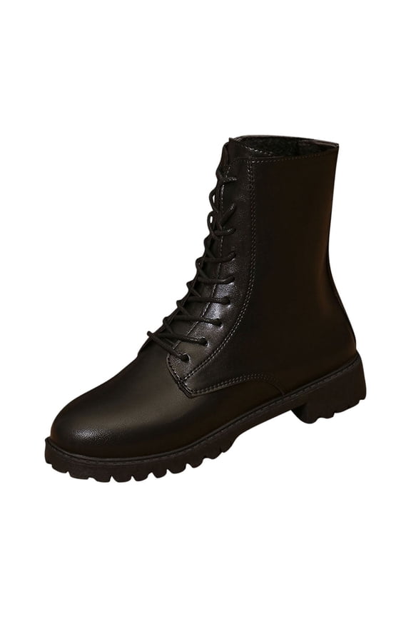 Black Ladies Lace-Up Ankle Boots With Mid Heel And Round Toe For A Comfortable And Fashionable Casual Shoe